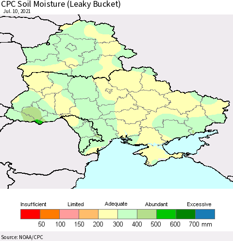 Ukraine, Moldova and Belarus CPC Soil Moisture (Leaky Bucket) Thematic Map For 7/6/2021 - 7/10/2021