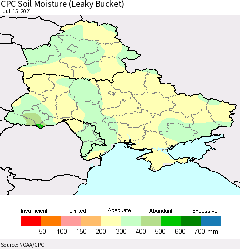 Ukraine, Moldova and Belarus CPC Soil Moisture (Leaky Bucket) Thematic Map For 7/11/2021 - 7/15/2021