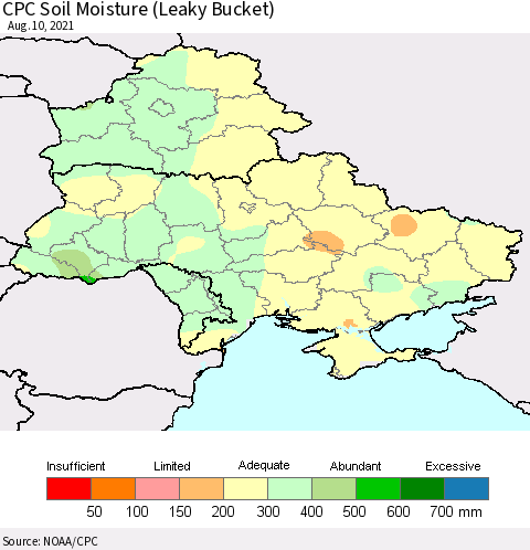 Ukraine, Moldova and Belarus CPC Soil Moisture (Leaky Bucket) Thematic Map For 8/6/2021 - 8/10/2021