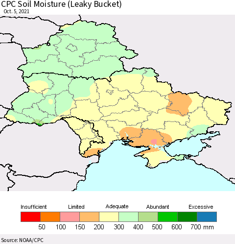 Ukraine, Moldova and Belarus CPC Soil Moisture (Leaky Bucket) Thematic Map For 10/1/2021 - 10/5/2021