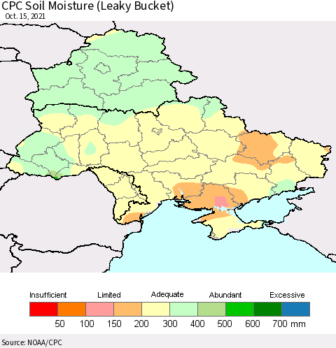 Ukraine, Moldova and Belarus CPC Soil Moisture (Leaky Bucket) Thematic Map For 10/11/2021 - 10/15/2021