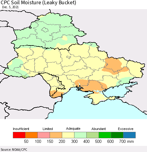 Ukraine, Moldova and Belarus CPC Soil Moisture (Leaky Bucket) Thematic Map For 12/1/2021 - 12/5/2021