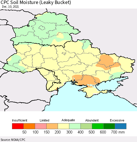 Ukraine, Moldova and Belarus CPC Soil Moisture (Leaky Bucket) Thematic Map For 12/6/2021 - 12/10/2021