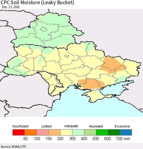 Ukraine, Moldova and Belarus CPC Soil Moisture (Leaky Bucket) Thematic Map For 12/11/2021 - 12/15/2021
