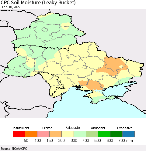 Ukraine, Moldova and Belarus CPC Soil Moisture (Leaky Bucket) Thematic Map For 2/6/2022 - 2/10/2022