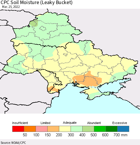 Ukraine, Moldova and Belarus CPC Soil Moisture (Leaky Bucket) Thematic Map For 3/21/2022 - 3/25/2022