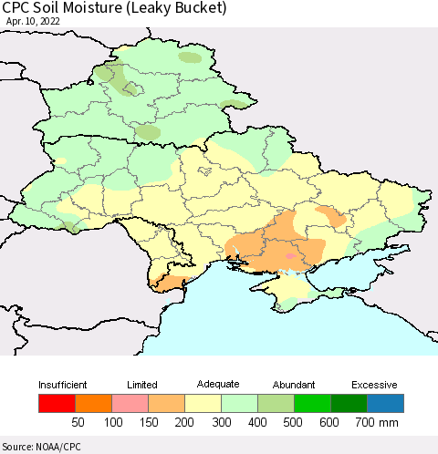 Ukraine, Moldova and Belarus CPC Soil Moisture (Leaky Bucket) Thematic Map For 4/6/2022 - 4/10/2022