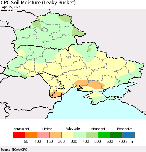Ukraine, Moldova and Belarus CPC Soil Moisture (Leaky Bucket) Thematic Map For 4/11/2022 - 4/15/2022