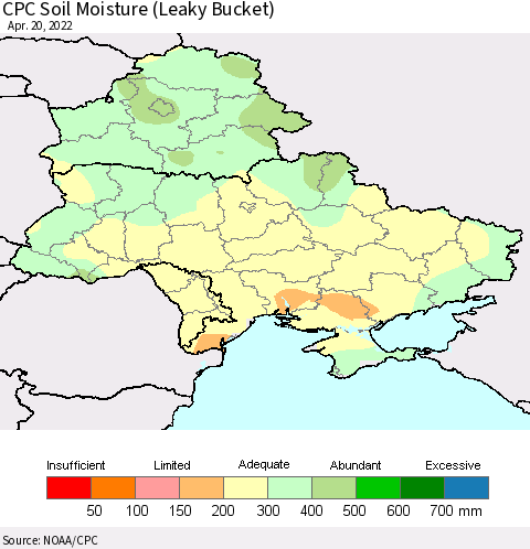 Ukraine, Moldova and Belarus CPC Soil Moisture (Leaky Bucket) Thematic Map For 4/16/2022 - 4/20/2022