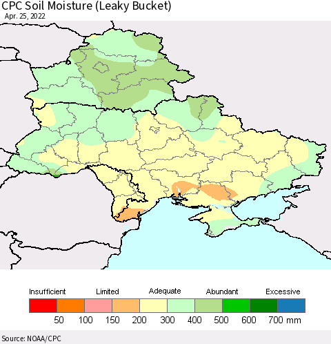 Ukraine, Moldova and Belarus CPC Soil Moisture (Leaky Bucket) Thematic Map For 4/21/2022 - 4/25/2022
