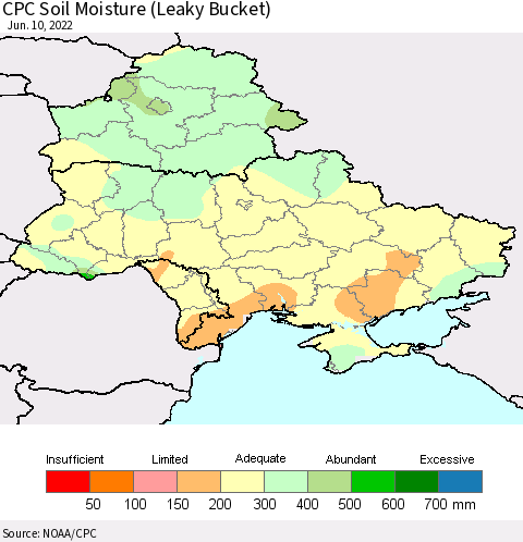 Ukraine, Moldova and Belarus CPC Soil Moisture (Leaky Bucket) Thematic Map For 6/6/2022 - 6/10/2022
