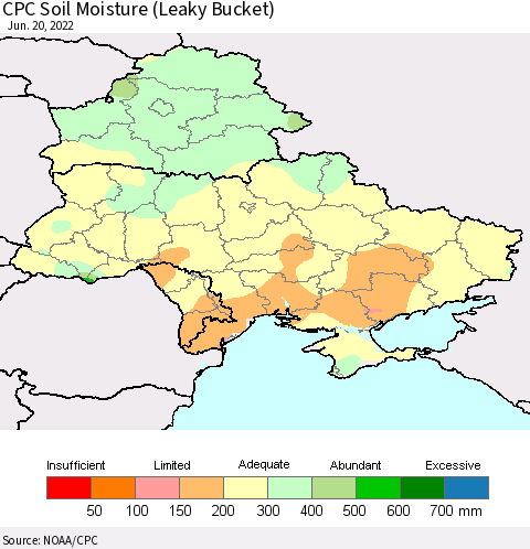 Ukraine, Moldova and Belarus CPC Soil Moisture (Leaky Bucket) Thematic Map For 6/16/2022 - 6/20/2022