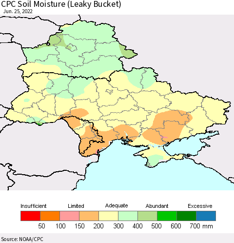 Ukraine, Moldova and Belarus CPC Soil Moisture (Leaky Bucket) Thematic Map For 6/21/2022 - 6/25/2022