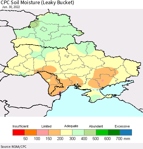 Ukraine, Moldova and Belarus CPC Soil Moisture (Leaky Bucket) Thematic Map For 6/26/2022 - 6/30/2022