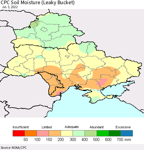 Ukraine, Moldova and Belarus CPC Soil Moisture (Leaky Bucket) Thematic Map For 7/1/2022 - 7/5/2022