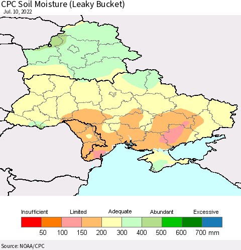 Ukraine, Moldova and Belarus CPC Soil Moisture (Leaky Bucket) Thematic Map For 7/6/2022 - 7/10/2022