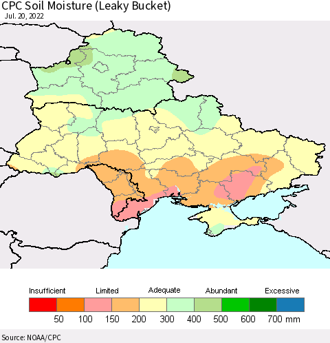 Ukraine, Moldova and Belarus CPC Soil Moisture (Leaky Bucket) Thematic Map For 7/16/2022 - 7/20/2022