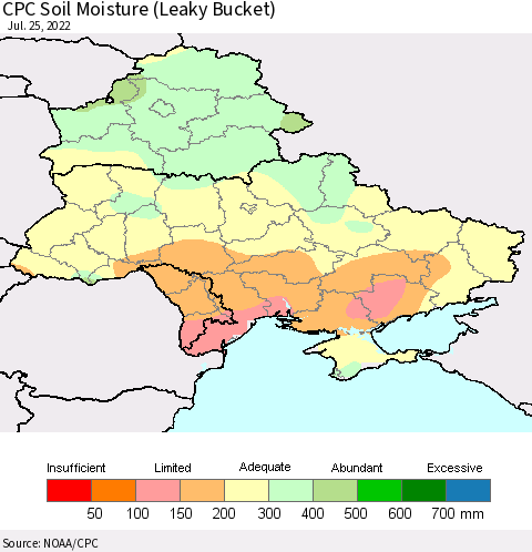Ukraine, Moldova and Belarus CPC Soil Moisture (Leaky Bucket) Thematic Map For 7/21/2022 - 7/25/2022