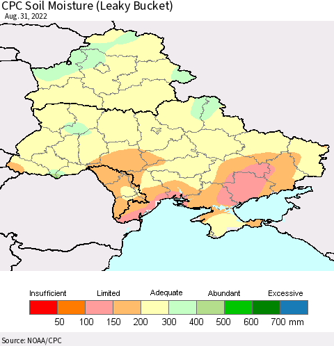 Ukraine, Moldova and Belarus CPC Soil Moisture (Leaky Bucket) Thematic Map For 8/26/2022 - 8/31/2022