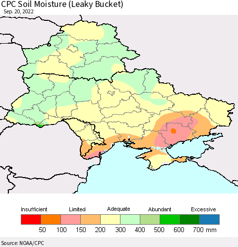 Ukraine, Moldova and Belarus CPC Soil Moisture (Leaky Bucket) Thematic Map For 9/16/2022 - 9/20/2022