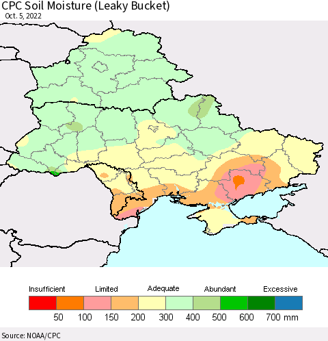 Ukraine, Moldova and Belarus CPC Soil Moisture (Leaky Bucket) Thematic Map For 10/1/2022 - 10/5/2022