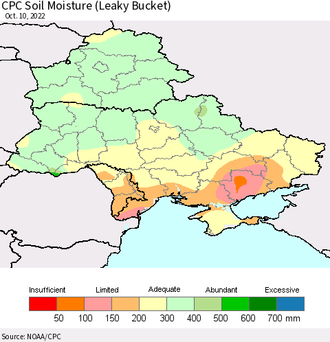 Ukraine, Moldova and Belarus CPC Soil Moisture (Leaky Bucket) Thematic Map For 10/6/2022 - 10/10/2022