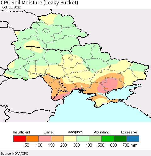 Ukraine, Moldova and Belarus CPC Soil Moisture (Leaky Bucket) Thematic Map For 10/26/2022 - 10/31/2022
