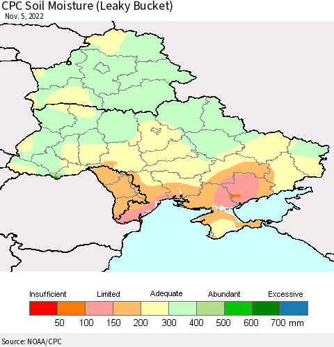 Ukraine, Moldova and Belarus CPC Soil Moisture (Leaky Bucket) Thematic Map For 11/1/2022 - 11/5/2022