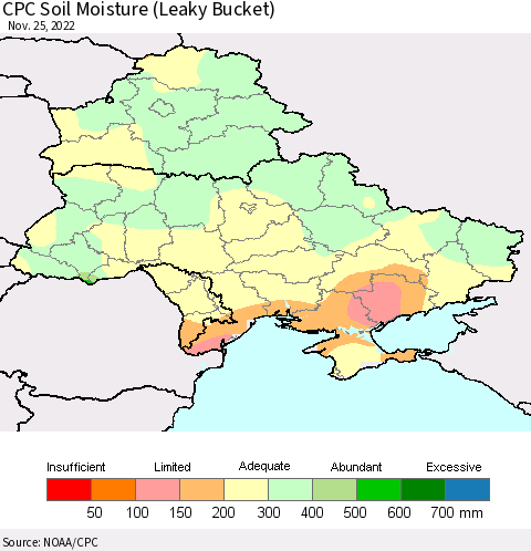 Ukraine, Moldova and Belarus CPC Soil Moisture (Leaky Bucket) Thematic Map For 11/21/2022 - 11/25/2022