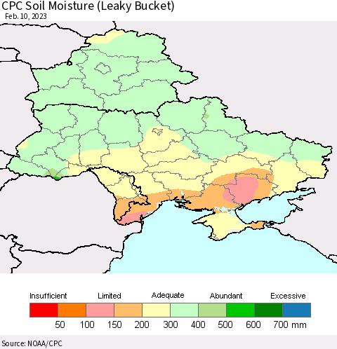 Ukraine, Moldova and Belarus CPC Soil Moisture (Leaky Bucket) Thematic Map For 2/6/2023 - 2/10/2023