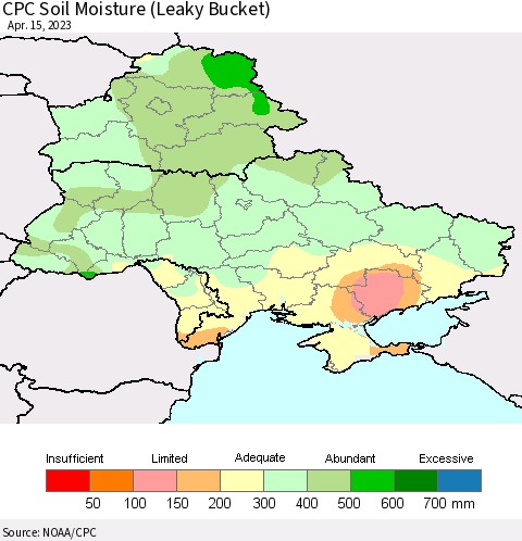 Ukraine, Moldova and Belarus CPC Soil Moisture (Leaky Bucket) Thematic Map For 4/11/2023 - 4/15/2023