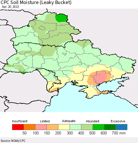 Ukraine, Moldova and Belarus CPC Soil Moisture (Leaky Bucket) Thematic Map For 4/16/2023 - 4/20/2023