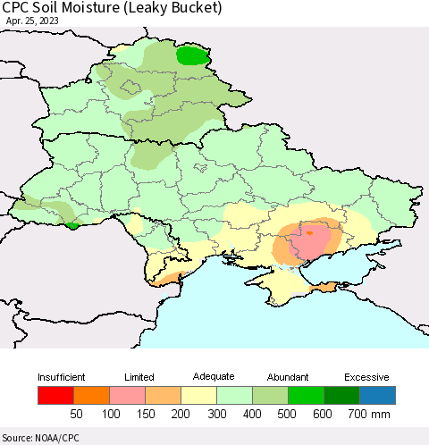 Ukraine, Moldova and Belarus CPC Soil Moisture (Leaky Bucket) Thematic Map For 4/21/2023 - 4/25/2023