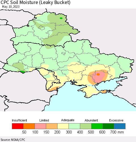 Ukraine, Moldova and Belarus CPC Soil Moisture (Leaky Bucket) Thematic Map For 5/6/2023 - 5/10/2023