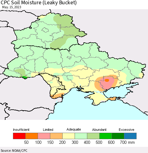 Ukraine, Moldova and Belarus CPC Soil Moisture (Leaky Bucket) Thematic Map For 5/11/2023 - 5/15/2023