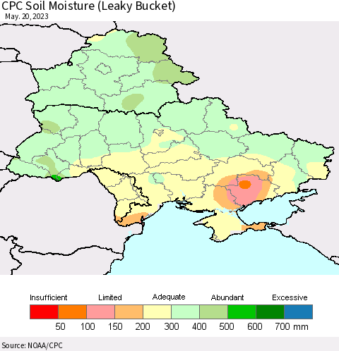 Ukraine, Moldova and Belarus CPC Soil Moisture (Leaky Bucket) Thematic Map For 5/16/2023 - 5/20/2023