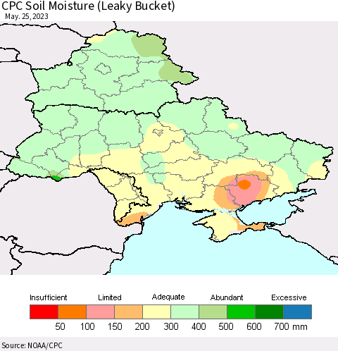 Ukraine, Moldova and Belarus CPC Soil Moisture (Leaky Bucket) Thematic Map For 5/21/2023 - 5/25/2023