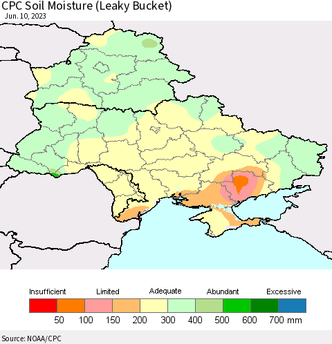 Ukraine, Moldova and Belarus CPC Soil Moisture (Leaky Bucket) Thematic Map For 6/6/2023 - 6/10/2023