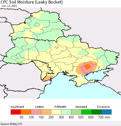 Ukraine, Moldova and Belarus CPC Soil Moisture (Leaky Bucket) Thematic Map For 6/11/2023 - 6/15/2023