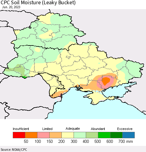 Ukraine, Moldova and Belarus CPC Soil Moisture (Leaky Bucket) Thematic Map For 6/16/2023 - 6/20/2023