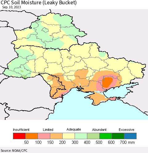 Ukraine, Moldova and Belarus CPC Soil Moisture (Leaky Bucket) Thematic Map For 9/6/2023 - 9/10/2023