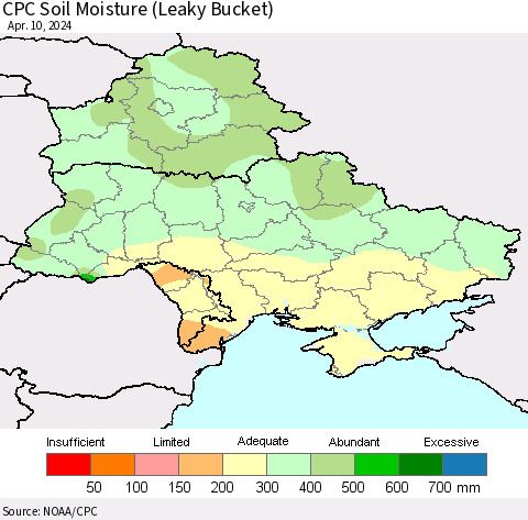 Ukraine, Moldova and Belarus CPC Soil Moisture (Leaky Bucket) Thematic Map For 4/6/2024 - 4/10/2024