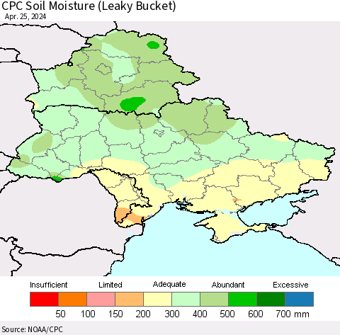 Ukraine, Moldova and Belarus CPC Soil Moisture (Leaky Bucket) Thematic Map For 4/21/2024 - 4/25/2024