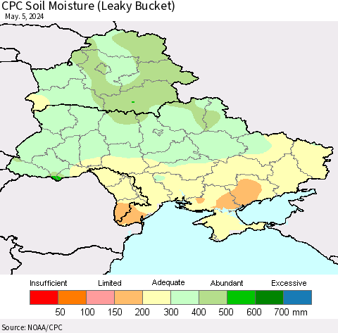 Ukraine, Moldova and Belarus CPC Soil Moisture (Leaky Bucket) Thematic Map For 5/1/2024 - 5/5/2024