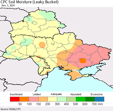 Ukraine, Moldova and Belarus CPC Soil Moisture (Leaky Bucket) Thematic Map For 11/1/2024 - 11/5/2024