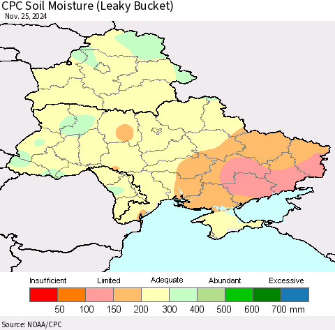 Ukraine, Moldova and Belarus CPC Soil Moisture (Leaky Bucket) Thematic Map For 11/21/2024 - 11/25/2024
