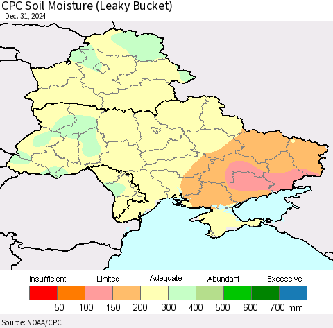 Ukraine, Moldova and Belarus CPC Soil Moisture (Leaky Bucket) Thematic Map For 12/26/2024 - 12/31/2024