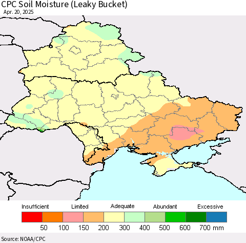 Ukraine, Moldova and Belarus CPC Soil Moisture (Leaky Bucket) Thematic Map For 4/16/2025 - 4/20/2025