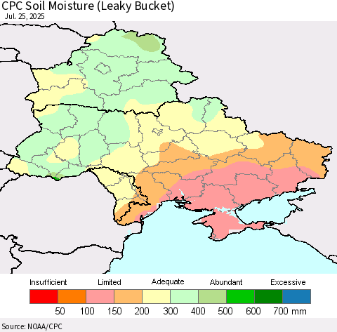 Ukraine, Moldova and Belarus CPC Soil Moisture (Leaky Bucket) Thematic Map For 7/21/2025 - 7/25/2025