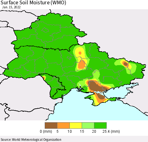Ukraine, Moldova and Belarus Surface Soil Moisture (WMO) Thematic Map For 1/11/2022 - 1/15/2022